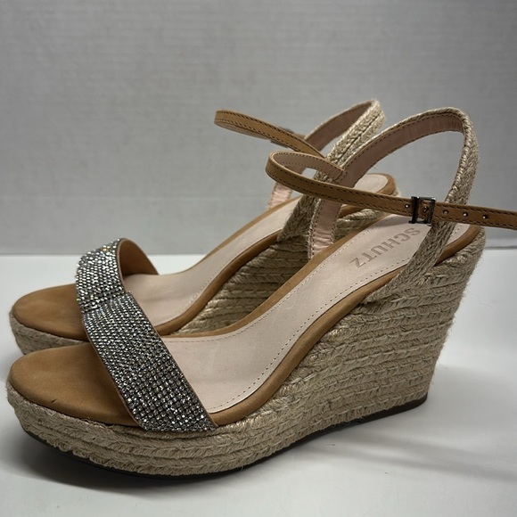 Schutz Salita Wedges High Heel Shoes Espadrilles Rhinestones Ankle Strap 8.5 - Picture 2 of 9